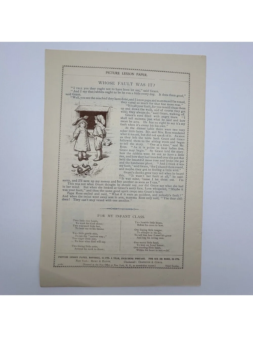 1896 Picture Lesson Paper Vintage Sunday School Ephemera Pollys Pets Ducks   C20